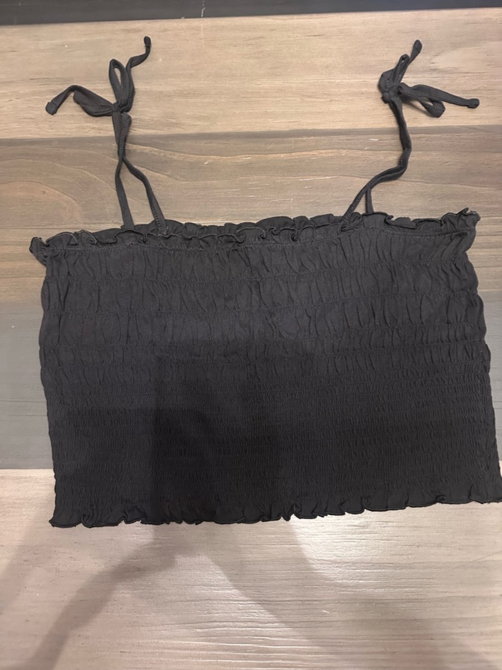 Black Smocked Tie-Strap Crop Top